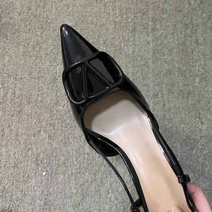 WO Huizhou 2026 Autumn New Patent Leather Pointed Toe V-Buckle Back Air Sandals Light Luxury European and American Temperament Women's High Heels