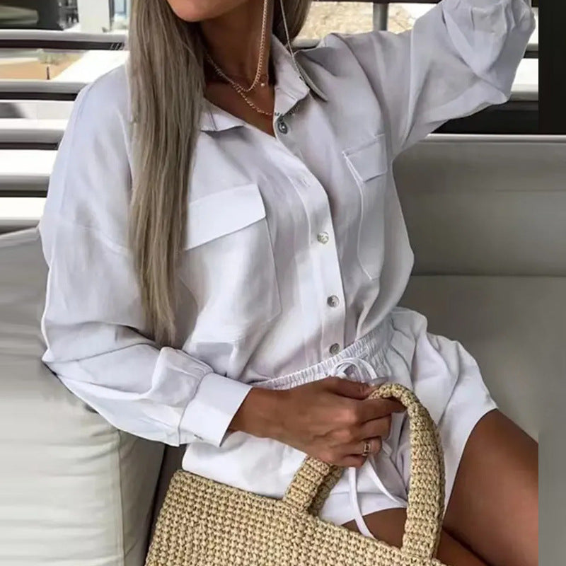 2025 summer new cross-border European and American fashion casual sports simple style solid color top shorts two-piece set 661