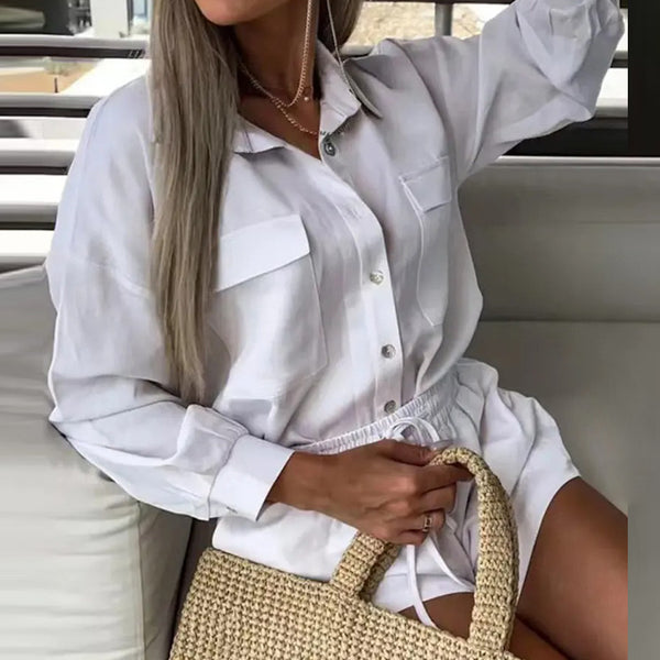 2025 summer new cross-border European and American fashion casual sports simple style solid color top shorts two-piece set 661