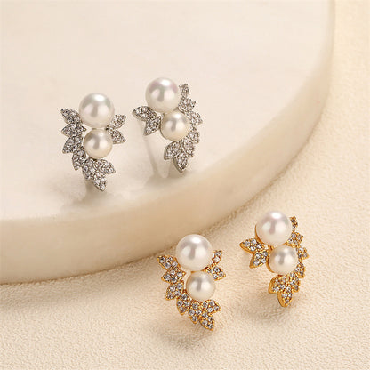 RAKOL Cross-border Unique Niche Design High-End Zircon Pearl Stud Earrings for Women, Elegant Light Luxury for Delicate Earrings