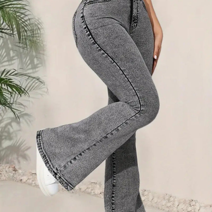 Cross-border foreign trade dark gray women's jeans slim slim multifunctional design high waisted denim flared pants JEANS