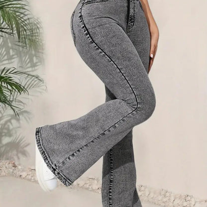 Cross-border foreign trade dark gray women's jeans slim slim multifunctional design high waisted denim flared pants JEANS