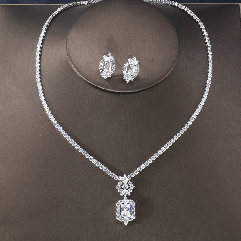Starry Sky Love cross-border minimalist niche fashion bridal zircon necklace jewelry earring women's set set