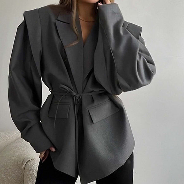 2026 spring new cross-border European and American fashion casual versatile solid color suit collar slim fit lace-up small blazer - view 2 | Ciaura