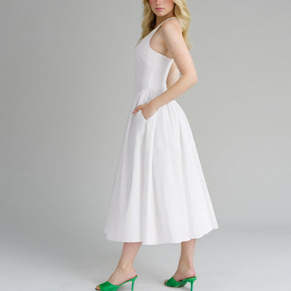 2026 spring new cross-border Amazon European and American clothing solid color temperament sexy V-neck halterneck high-waisted dress