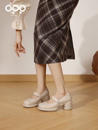 OPP Half Curved Single Shoe Women 2025 Autumn New Retro Hepburn-style Leather Shoes Sask-mouth French Mary Jane Shoes Women