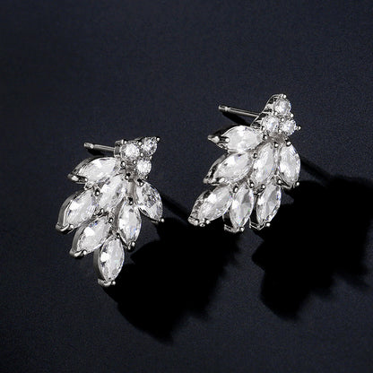 Cross-border bestseller: tassel zircon earrings, leaf-shaped studs, light luxury high-end earrings, European and American style foreign trade accessories