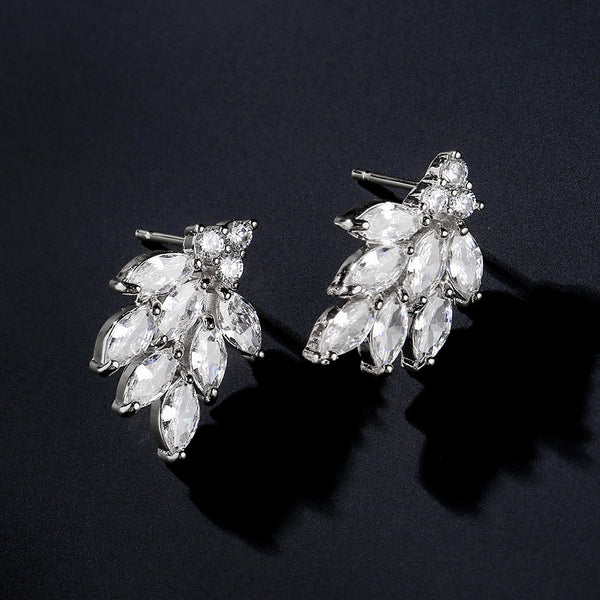 Cross-border bestseller: tassel zircon earrings, leaf-shaped studs, light luxury high-end earrings, European and American style foreign trade accessories - view 2 | Ciaura