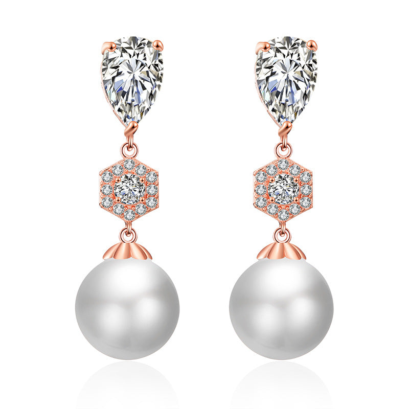Best-selling foreign trade pearl stud earrings, zircon earrings, light luxury high-end accessories, niche designs, wedding bridesmaids