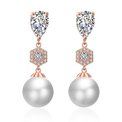 Best-selling foreign trade pearl stud earrings, zircon earrings, light luxury high-end accessories, niche designs, wedding bridesmaids