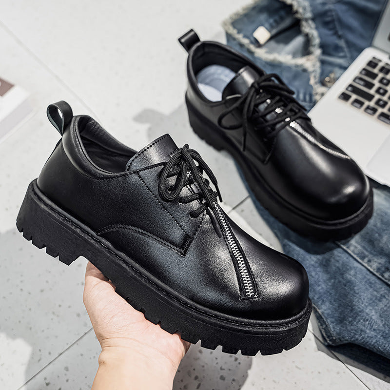 2026 Spring New Big Head Men's Shoes: Casual Vintage Style Thick-Soled Men's Shoes, Height-Enhancing British Black Classic Men's Shoes