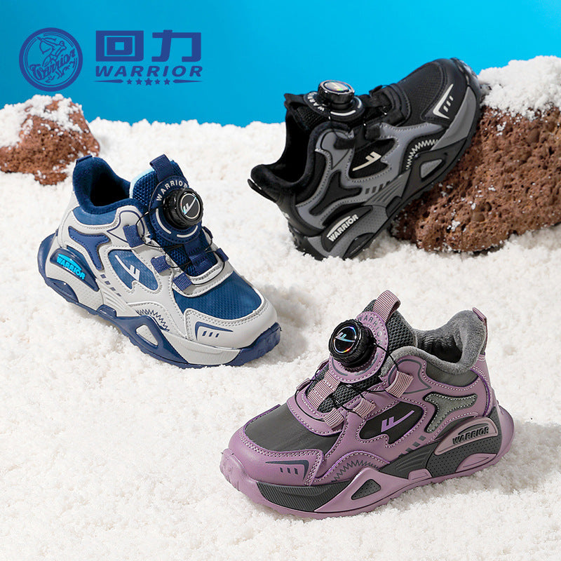 Huili's new color-blocked leather fleece sneakers, high-appearance, outdoor comfortable casual shoes, versatile fashionable children's cotton shoes