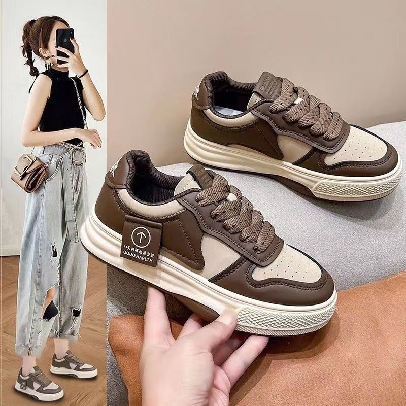 Spring and Autumn Hong Kong style retro casual platform women's board shoes Korean version ins super popular niche round toe design color blocking women's shoes