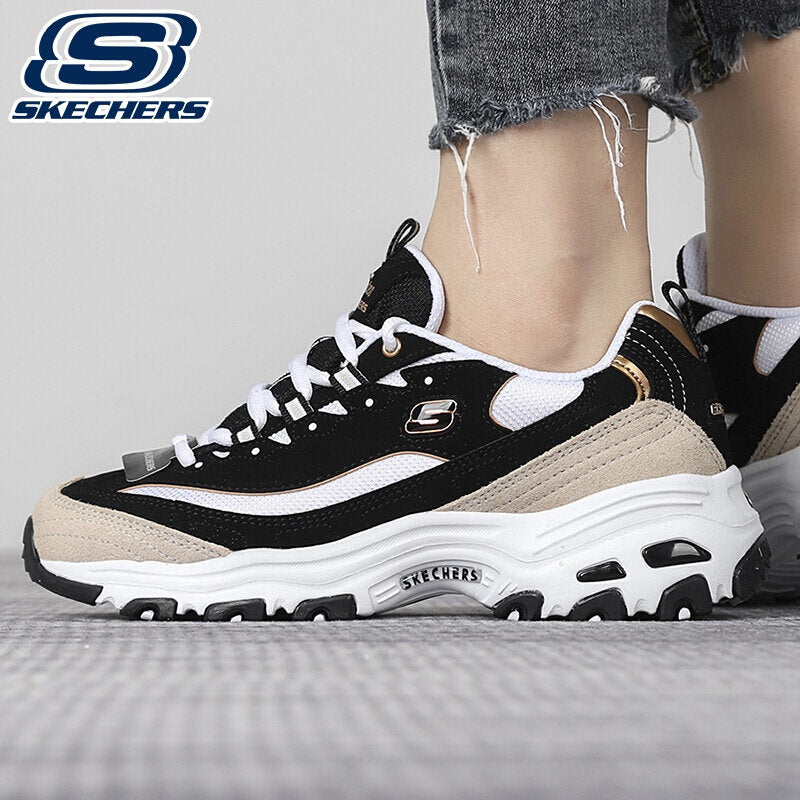 Skechers black and white gold panda shoes couple sneakers men's autumn retro height increase daddy shoes women's 66666228