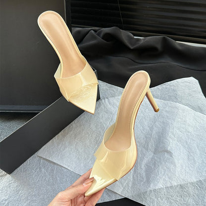 YX Transparent Heeled Sandals Women's 2026 Summer New Fashion Stiletto Heel Pointed Toe Sexy Open Toe Slippers Wear Outside