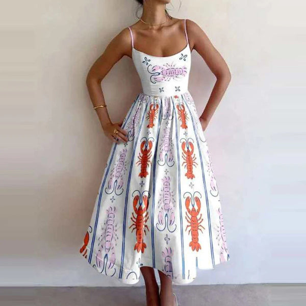 Amazon's new cross-border European and American fashion print pleated waist slip dress for spring 2026