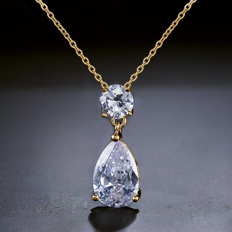 Cross-border hot double waterdrop zircon necklace, light luxury niche gold light luxury pendant, accessory, high-end accessory for women