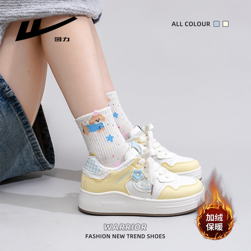 Pull-back fleece platform shoes, new color-blocked board shoes in winter, versatile cotton shoes, warm and comfortable daily commuting casual shoes