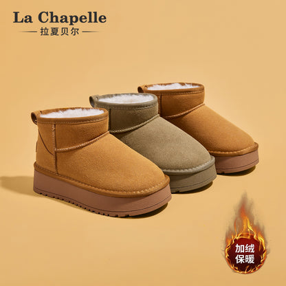 Fleece short snow boots are soft, warm and fashionable, versatile cotton shoes, essential for commuting, thick soles show high school top windproof shoes