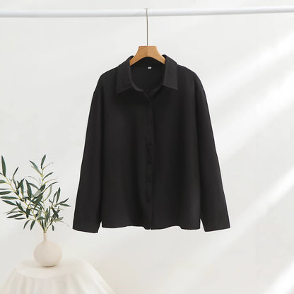 European and American cross-border plus-size women's new long-sleeve minimalist shirt, cotton poplin lapel, versatile loose fit for commuting