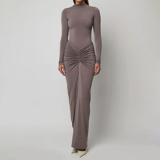 2025 Amazon European and American clothing temperament, elegant fashion, elegant hip skirt, solid color high-waisted long dress for women