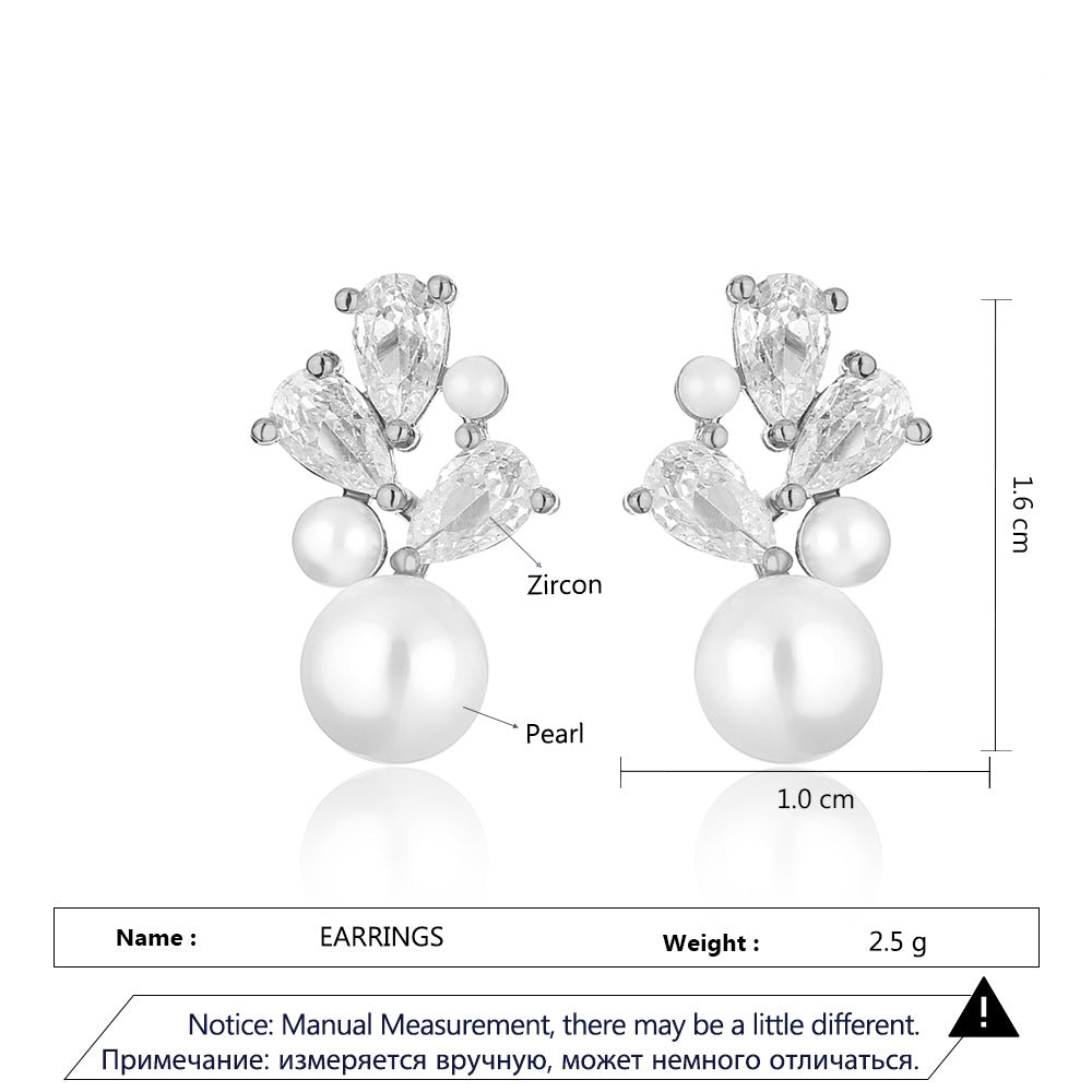 RAKOL cross-border zircon pearl earrings, fashionable bridal accessories, sweet light luxury earrings wholesale