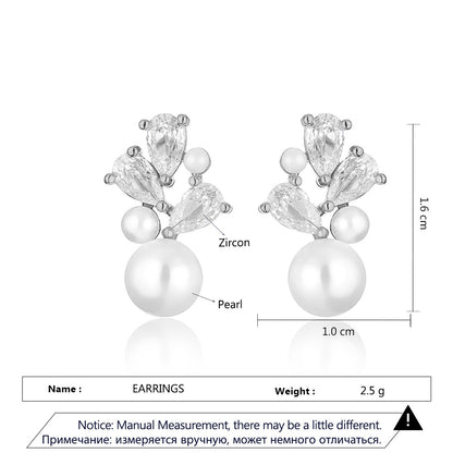 RAKOL cross-border zircon pearl earrings, fashionable bridal accessories, sweet light luxury earrings wholesale