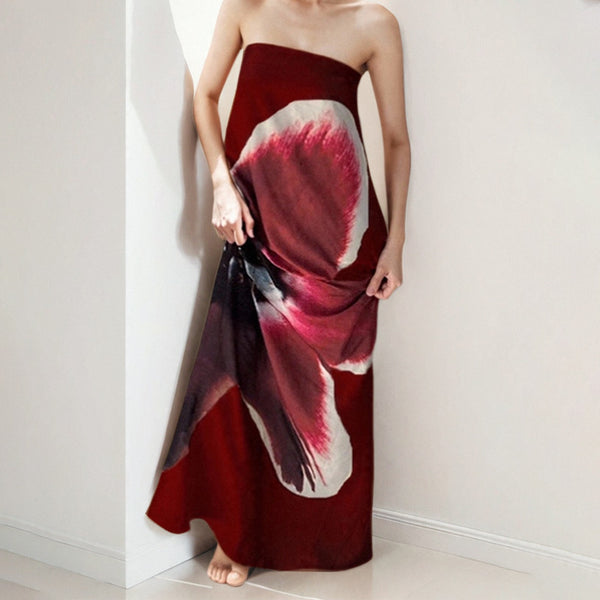 2026 spring new cross-border European and beautiful clothing temperament commuting contrast sleeveless sexy printed bandeau long dress