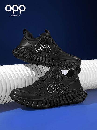 OPP daddy shoes spring men's light luxury leather versatile white shoes swivel button one kick sports casual shoes