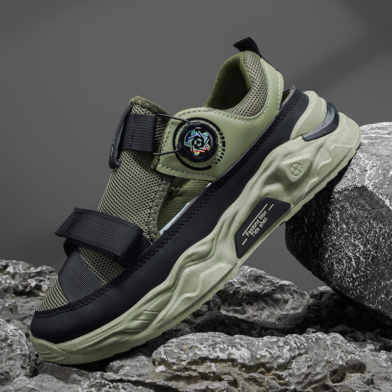 Men's Light Luxury Sandals, 2026 Summer High Appearance Breathable Clog Shoes, Trendy Men's Outerwear Sports Beach Spin Button Shoes