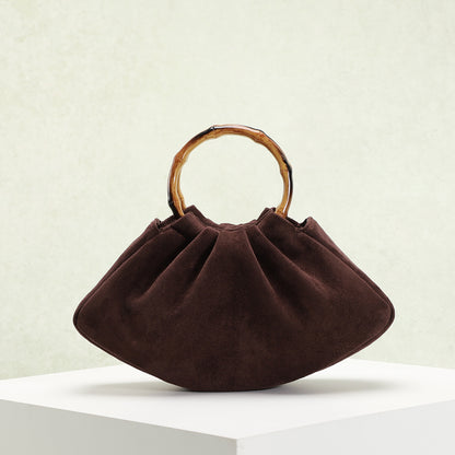 Bolsa feminina de veludo vintage, bolsa de bambu, bolsa de luxo, design plissado estilo Maillard, bolsa em forma de barco, bolsa