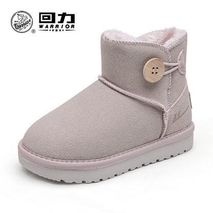 Pullback Versatile Solid Color Children's Snow Boots Mid-Leg Buttons Easy to Put On and Take Off Warm Cotton Shoes Plush Medium and Large Children's Boots