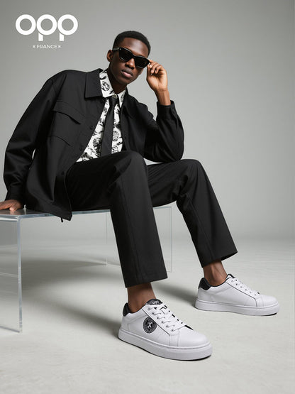 OPP men's shoes, spring white shoes, light luxury, versatile, high-end, low-top men's athleisure soft-soled leather board shoes