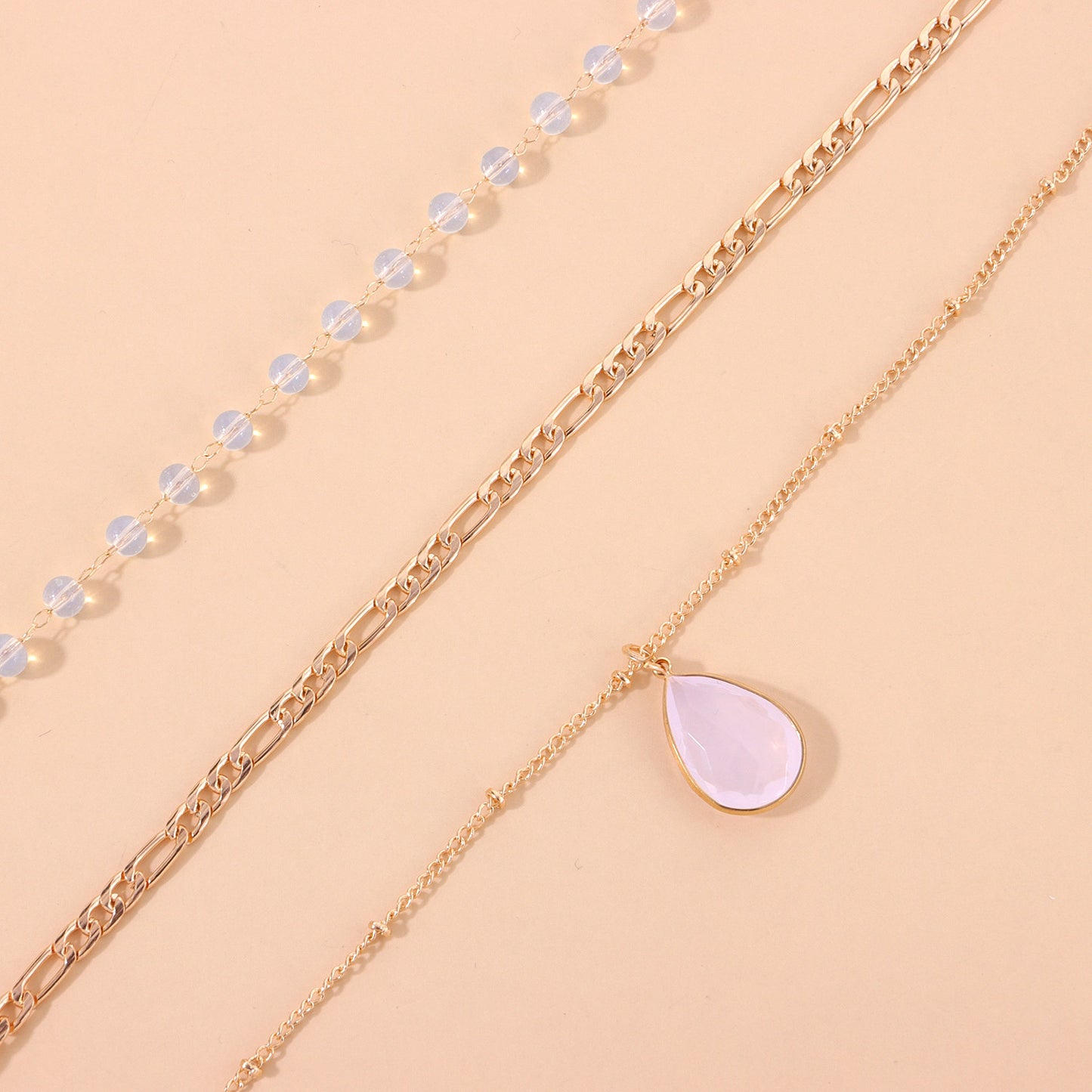 European and American cross-border jewelry multi-element protein bead crystal pendant necklace fashion three-to-one chain drop necklace