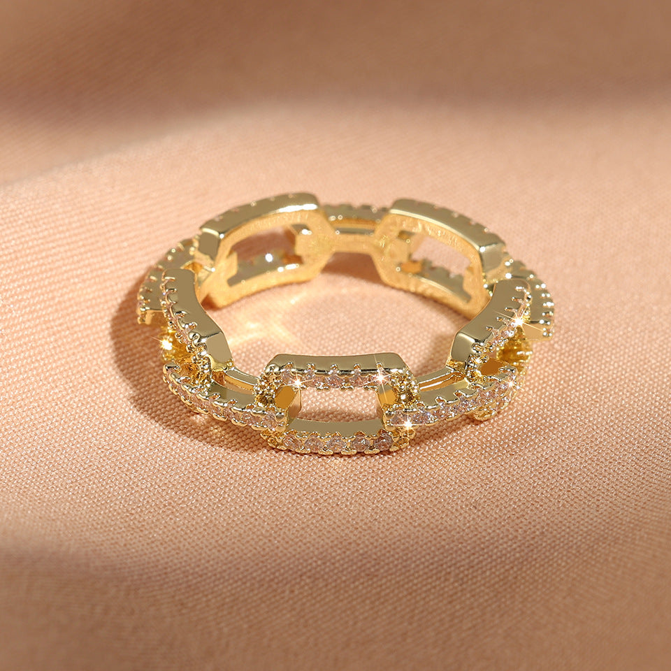European and American cross-border diamond-set zircon open-top bracelet ring, light luxury, high-end temperament, niche, versatile, and fashionable