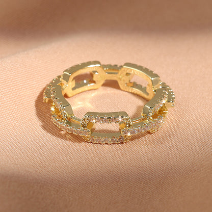 European and American cross-border diamond-set zircon open-top bracelet ring, light luxury, high-end temperament, niche, versatile, and fashionable