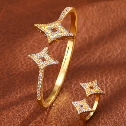 RAKOL Four-pointed star copper zircon bracelet light luxury luxury shines with a sense of luxury and sparkle ornaments with openwork full of diamonds Starburst star set