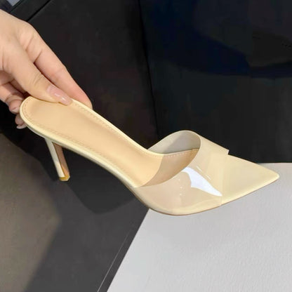 YX Transparent Heeled Sandals Women's 2026 Summer New Fashion Stiletto Heel Pointed Toe Sexy Open Toe Slippers Wear Outside