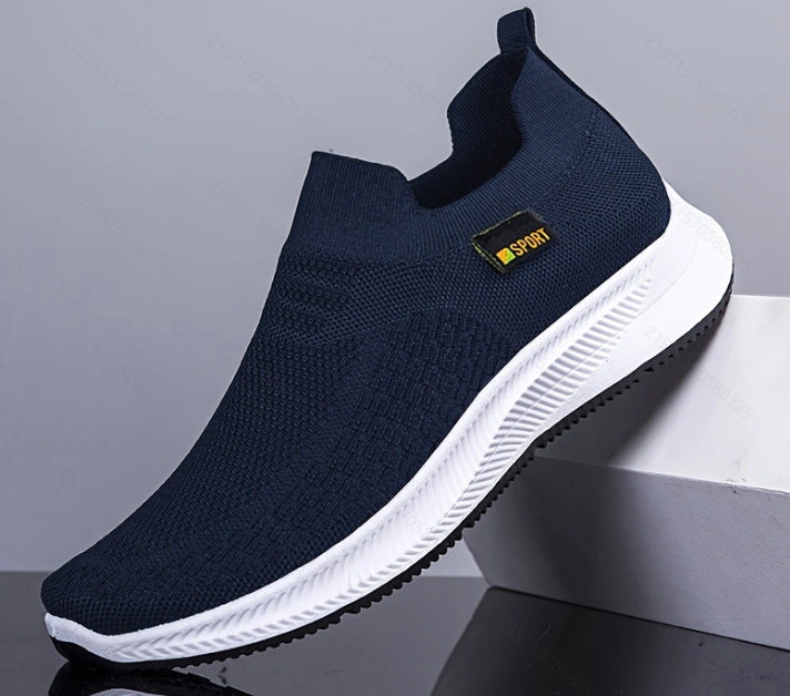 2024 New Spring Athleisure Men's Shoes Breathable Slip-On Flying Weaving Middle-aged and Elderly One-Foot Mesh Shoes Cross-border