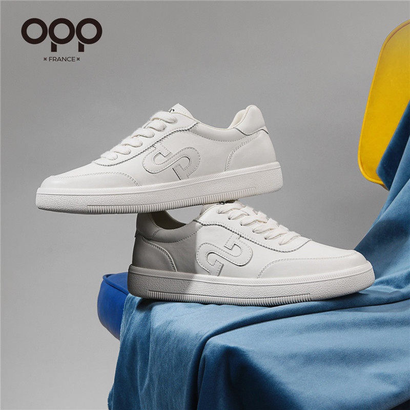 OPP men's shoes, spring white shoes, low-top lace-up leather, solid color, high-end luxury, light luxury, versatile athleisure board shoes