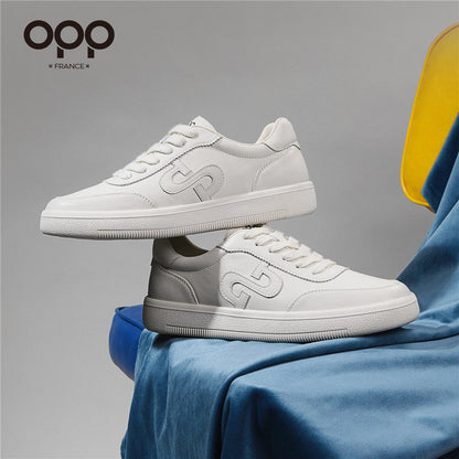 OPP men's shoes, spring white shoes, low-top lace-up leather, solid color, high-end luxury, light luxury, versatile athleisure board shoes
