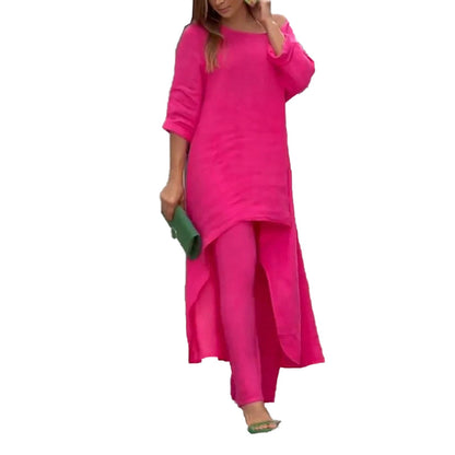 2026 New European Beauty Fashion Casual Solid Color Loose Irregular Long Sleeve Suit Wide-leg Pants Two-Piece Set 661