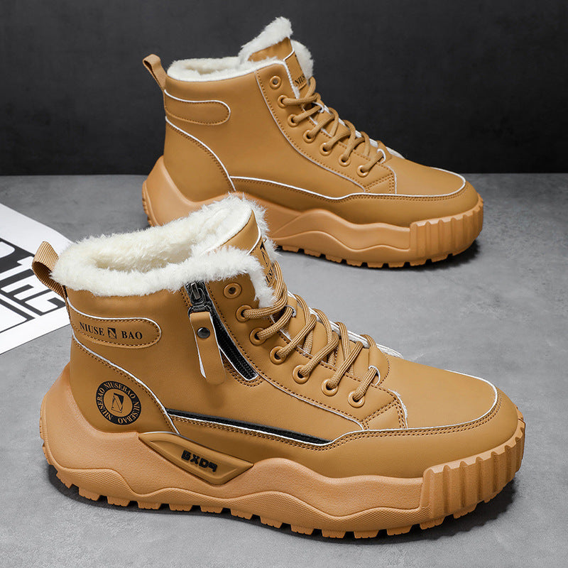 2025 Autumn/Winter New Men's Winter Thick-Soled Men's Shoes, Fleece-Lined Thickened Warm Cotton Shoes, Northeast Cold-Resistant Mid-Top Men's Boots
