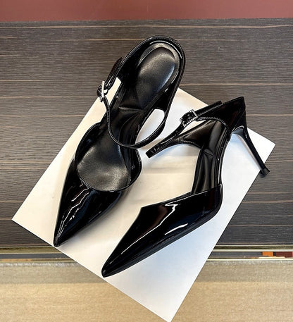 2026 autumn new pointed diamond belt high heels with stiletto heels female royal sister temperament wear sexy toe toe cool half slippers