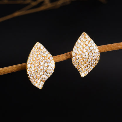 2026 New European and American Folded Petal Earrings, Sophisticated and Exquisite Zircon Earrings, Elegant Accessories, Copper Inlaid Zircon