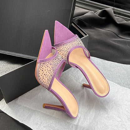 YX open-toe pointed mesh rhinestone sexy slippers women's 2026 summer wear temperament stiletto heeled sandals