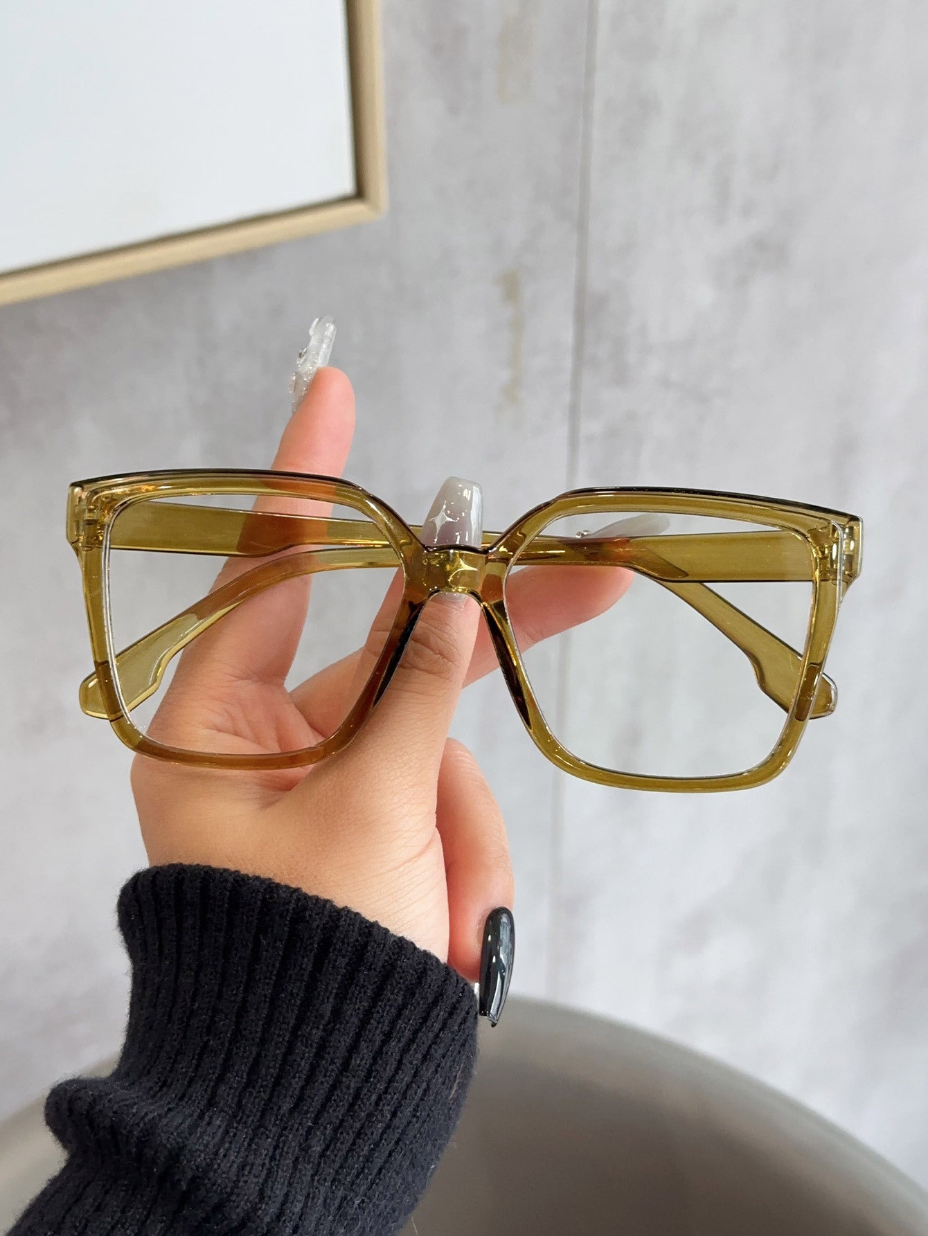 Large frame retro flat mirror, female face, small glasses, full frame, irregular lens, transparent frame, male tide anti-blue light