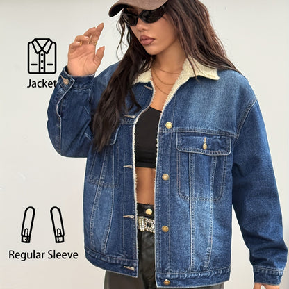 New Women's Elegant Casual Versatile Loose Slim Long Sleeve Retro Short Denim Warm Cotton Jacket Blue Black
