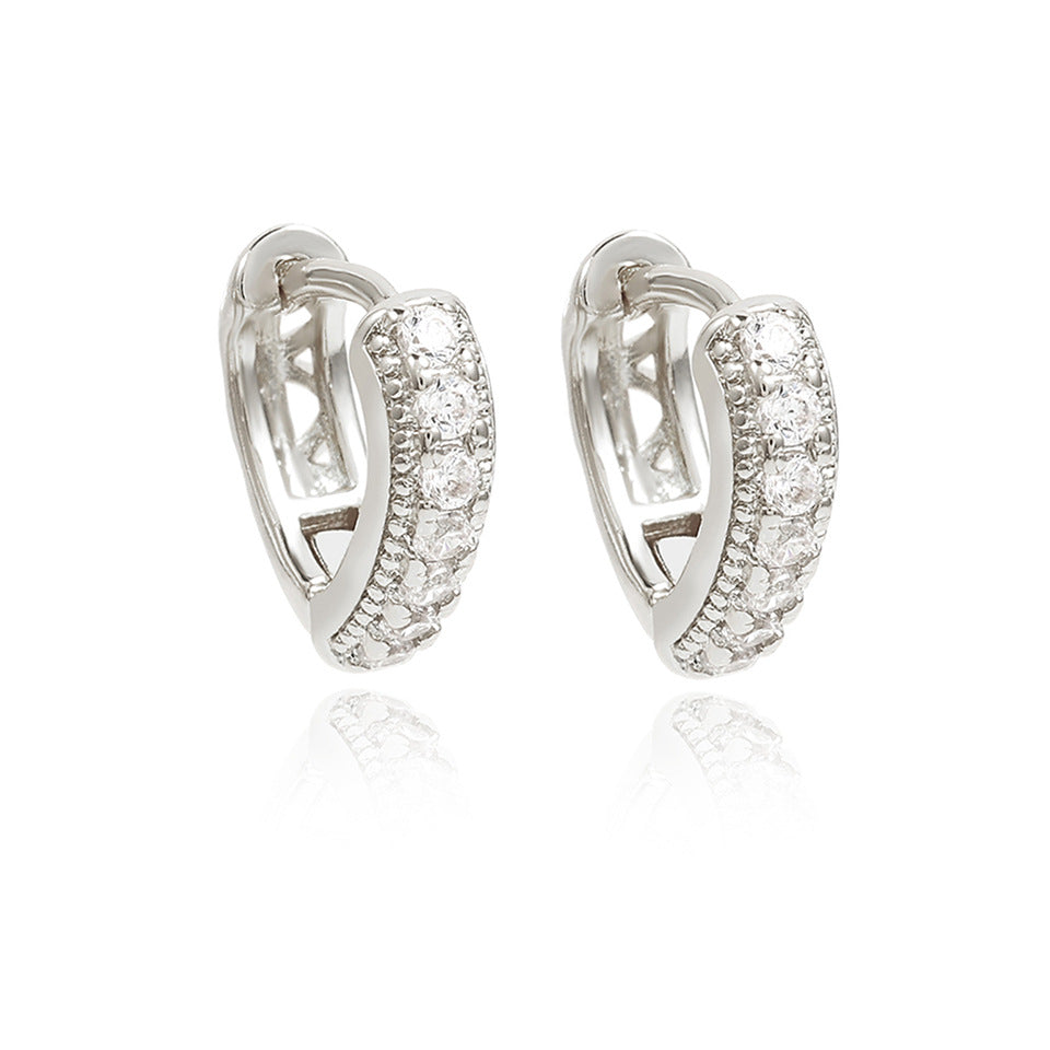 European and American popular stainless steel gold-plated multi-row diamond zircon earrings temperament light luxury style girls' earrings jewelry wholesale