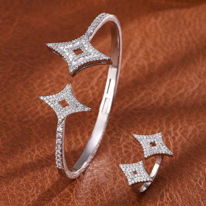 RAKOL Four-pointed star copper zircon bracelet light luxury luxury shines with a sense of luxury and sparkle ornaments with openwork full of diamonds Starburst star set